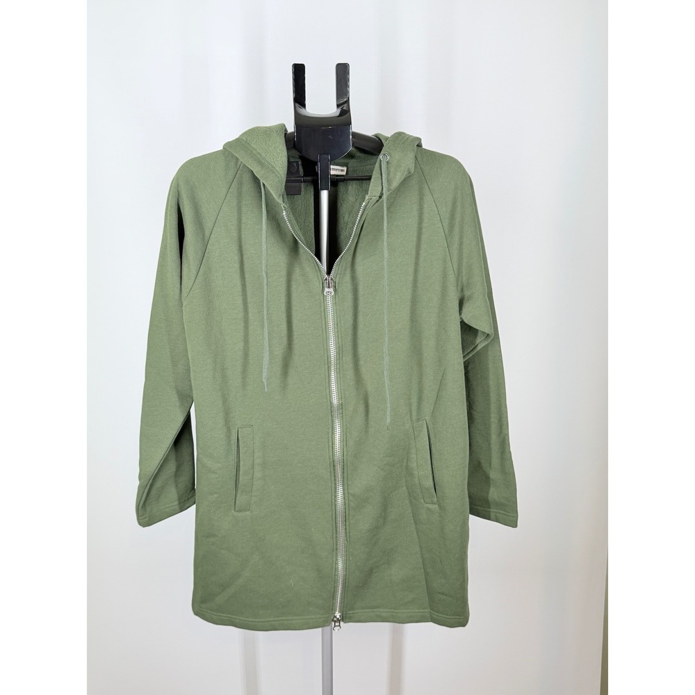 Zenana Women Olive Green Longline Full Zip Hoodie Sweatshirt Dress S/M